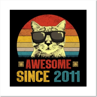 Awesome Since 2011 13th Birthday Gifts Cat Lover Posters and Art